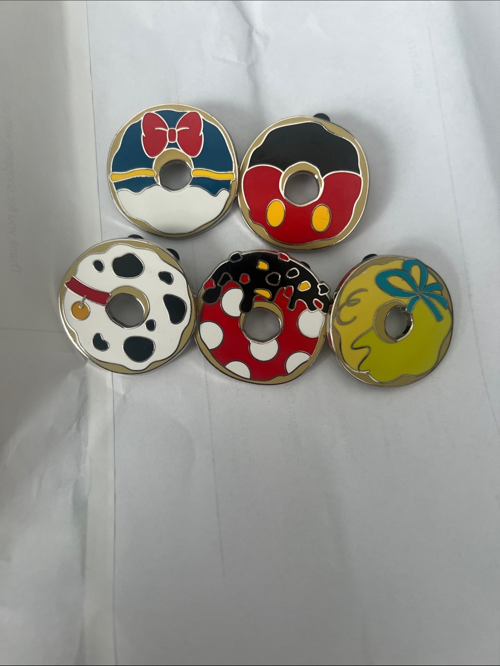 Disney Donut Enamel Pin Set - Red, Yellow, Black, White, Blue